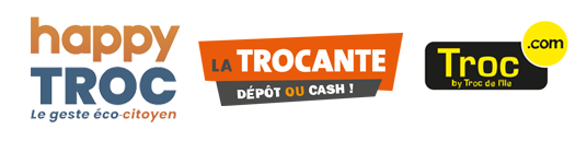 Logos : Happy Troc, La Trocante, Troc.com
