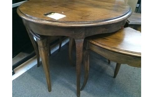 TABLE BASSE CHENE FONCE AVEC 4 TABOURETS STYLE LOUIS XV